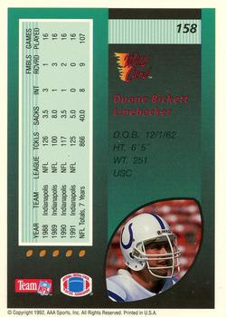 1992 Wild Card - 100 Stripe #158 Duane Bickett Back