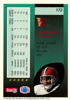 1992 Wild Card - 100 Stripe #172 Clay Matthews Back