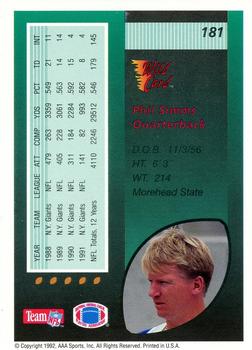 1992 Wild Card - 100 Stripe #181 Phil Simms Back