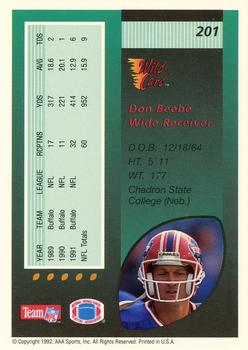 1992 Wild Card - 100 Stripe #201 Don Beebe Back