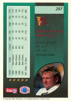 1992 Wild Card - 100 Stripe #207 Morten Andersen Back
