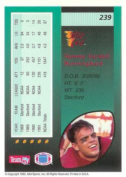 1992 Wild Card - 100 Stripe #239 Tommy Vardell Back
