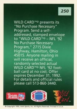 1992 Wild Card - 100 Stripe #250 Checklist 5: 201-250 Back