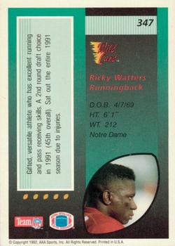 1992 Wild Card - 100 Stripe #347 Ricky Watters Back
