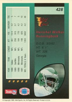 1992 Wild Card - 100 Stripe #428 Herschel Walker Back