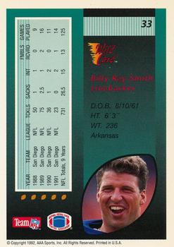1992 Wild Card - 1000 Stripe #33 Billy Ray Smith Back