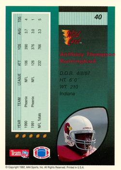 1992 Wild Card - 1000 Stripe #40 Anthony Thompson Back