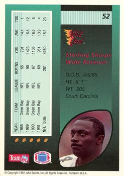 1992 Wild Card - 1000 Stripe #52 Sterling Sharpe Back