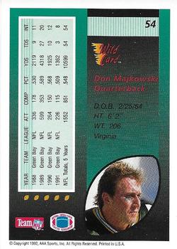 1992 Wild Card - 1000 Stripe #54 Don Majkowski Back