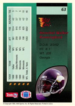 1992 Wild Card - 1000 Stripe #63 Herschel Walker Back