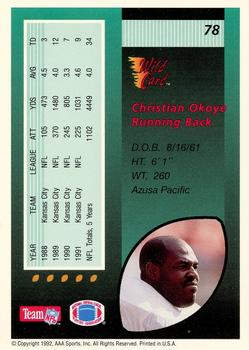1992 Wild Card - 1000 Stripe #78 Christian Okoye Back