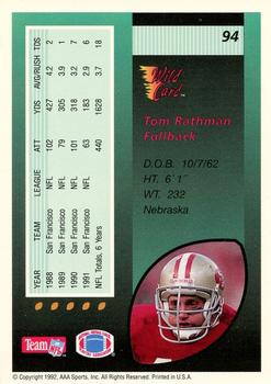 1992 Wild Card - 1000 Stripe #94 Tom Rathman Back