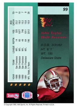 1992 Wild Card - 1000 Stripe #99 John Taylor Back