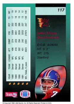 1992 Wild Card - 1000 Stripe #117 John Elway Back