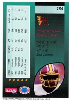 1992 Wild Card - 1000 Stripe #134 Earnest Byner Back