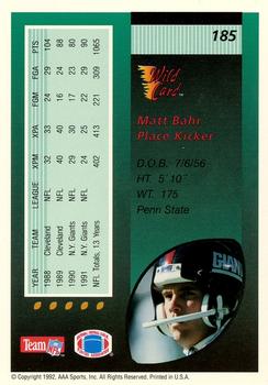 1992 Wild Card - 1000 Stripe #185 Matt Bahr Back