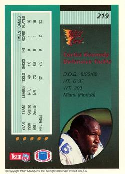 1992 Wild Card - 1000 Stripe #219 Cortez Kennedy Back