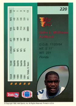 1992 Wild Card - 1000 Stripe #220 John L. Williams Back