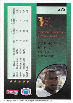 1992 Wild Card - 1000 Stripe #235 Terrell Buckley Back