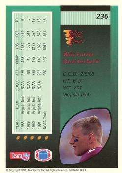 1992 Wild Card - 1000 Stripe #236 Will Furrer Back