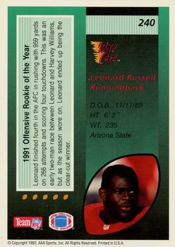 1992 Wild Card - 1000 Stripe #240 Leonard Russell Back