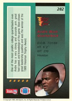 1992 Wild Card - 1000 Stripe #282 Andre Ware Back