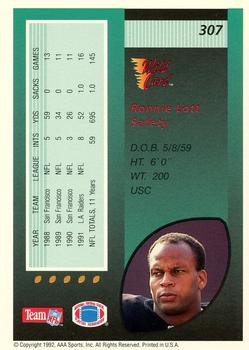 1992 Wild Card - 1000 Stripe #307 Ronnie Lott Back