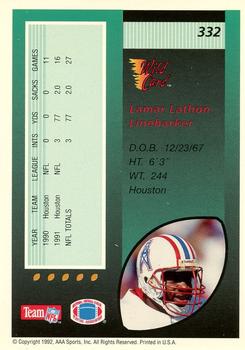 1992 Wild Card - 1000 Stripe #332 Lamar Lathon Back