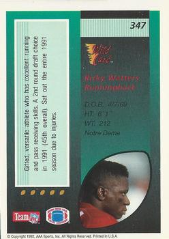 1992 Wild Card - 1000 Stripe #347 Ricky Watters Back