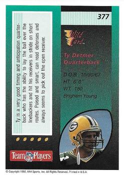 1992 Wild Card - 1000 Stripe #377 Ty Detmer Back