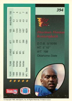 1992 Wild Card - 1000 Stripe #394 Thurman Thomas Back