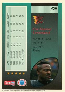 1992 Wild Card - 1000 Stripe #429 Eric Thomas Back