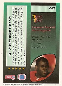1992 Wild Card - 20 Stripe #240 Leonard Russell Back