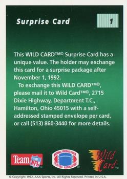 1992 Wild Card - 20 Stripe #1 Surprise Card Back