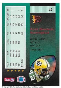 1992 Wild Card - 20 Stripe #49 Keith Woodside Back