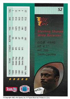 1992 Wild Card - 20 Stripe #52 Sterling Sharpe Back