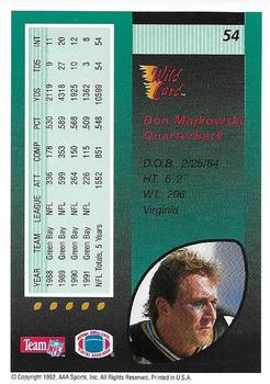 1992 Wild Card - 20 Stripe #54 Don Majkowski Back