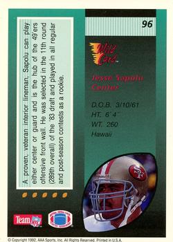 1992 Wild Card - 20 Stripe #96 Jesse Sapolu Back