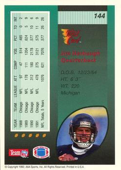 1992 Wild Card - 20 Stripe #144 Jim Harbaugh Back