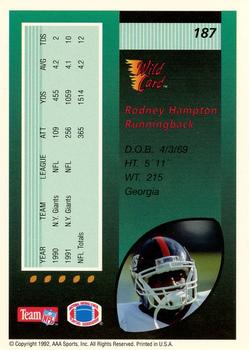 1992 Wild Card - 20 Stripe #187 Rodney Hampton Back