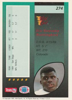 1992 Wild Card - 20 Stripe #274 Eric Bieniemy Back