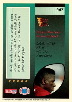 1992 Wild Card - 20 Stripe #347 Ricky Watters Back
