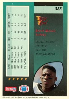1992 Wild Card - 20 Stripe #388 Brett Maxie Back