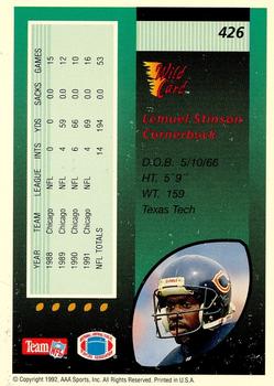1992 Wild Card - 20 Stripe #426 Lemuel Stinson Back