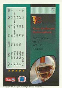 1992 Wild Card - 5 Stripe #44 Gary Anderson Back