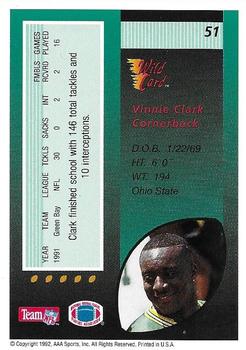 1992 Wild Card - 5 Stripe #51 Vinnie Clark Back