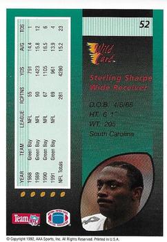 1992 Wild Card - 5 Stripe #52 Sterling Sharpe Back