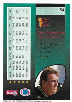 1992 Wild Card - 5 Stripe #54 Don Majkowski Back
