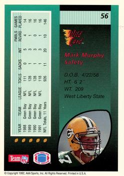 1992 Wild Card - 5 Stripe #56 Mark Murphy Back