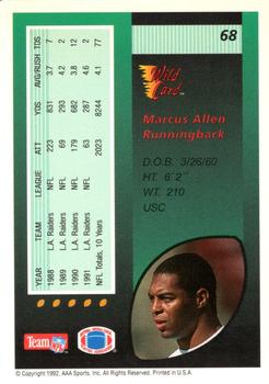 1992 Wild Card - 5 Stripe #68 Marcus Allen Back